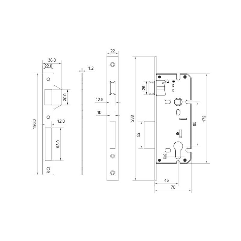 Closed Body Mortise Lock with Dead Bold & Latch Bolt