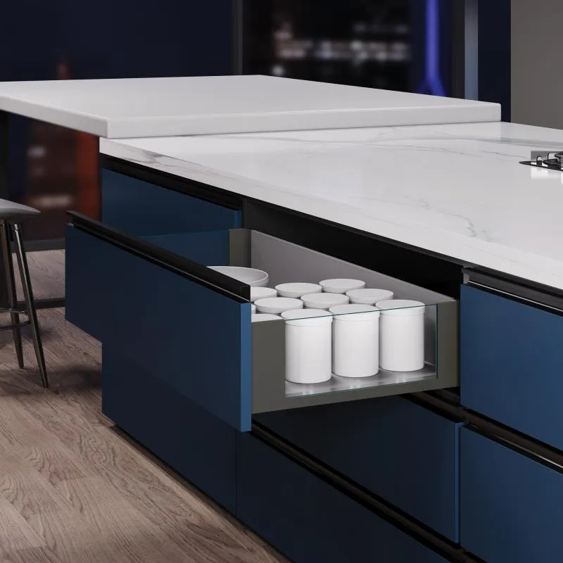 Slim Pro Ergotec Glass Drawer System with Full-Extension and Soft-Close | Side Wall: Glass