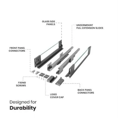 Slim Pro Ergotec Glass Drawer System with Full-Extension and Soft-Close | Side Wall: Glass | Ozone