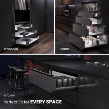 Slim Pro Ergotec Glass Drawer System with Full-Extension and Soft-Close | Side Wall: Glass | Ozone