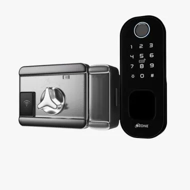 Smart Wi-Fi Rim Lock for Wooden & Metal Doors, 4-Way Access, OzoLife App, Fingerprint, Password, RFID Card, 20-65 mm Door Thickness, 2 Years Warranty (Fully Black)