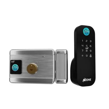 Double-sided Fingerprint Rim Lock for Wooden & Metal Doors, 4-Way Access, OzoLife App, Fingerprint, Password, RFID Card, 20-65 mm Door Thickness, 2 Years Warranty (Black)