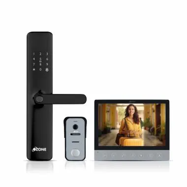 Smart Bluetooth External Lock and Video Door Phone Combo, 5-Way Access, OzoLok App, Fingerprint, Password, VDP, RFID Card, 35-110 mm Door Thickness, Free Installation, 2 Years Warranty (Black)